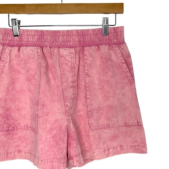 Entro Womens Elastic Waist Acid Wash Shorts Size Small Pink 100% Cotton Pockets - Picture 3 of 6